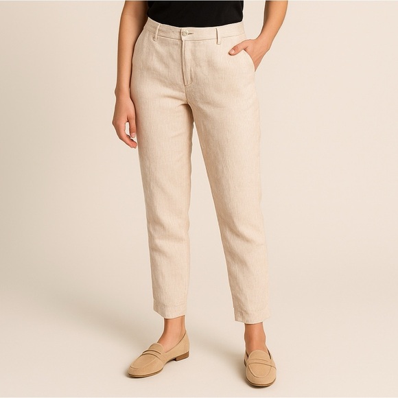 Lauren Ralph Lauren Pink Linen Seersucker Stripe Side Button Pants - Picture 1 of 9
